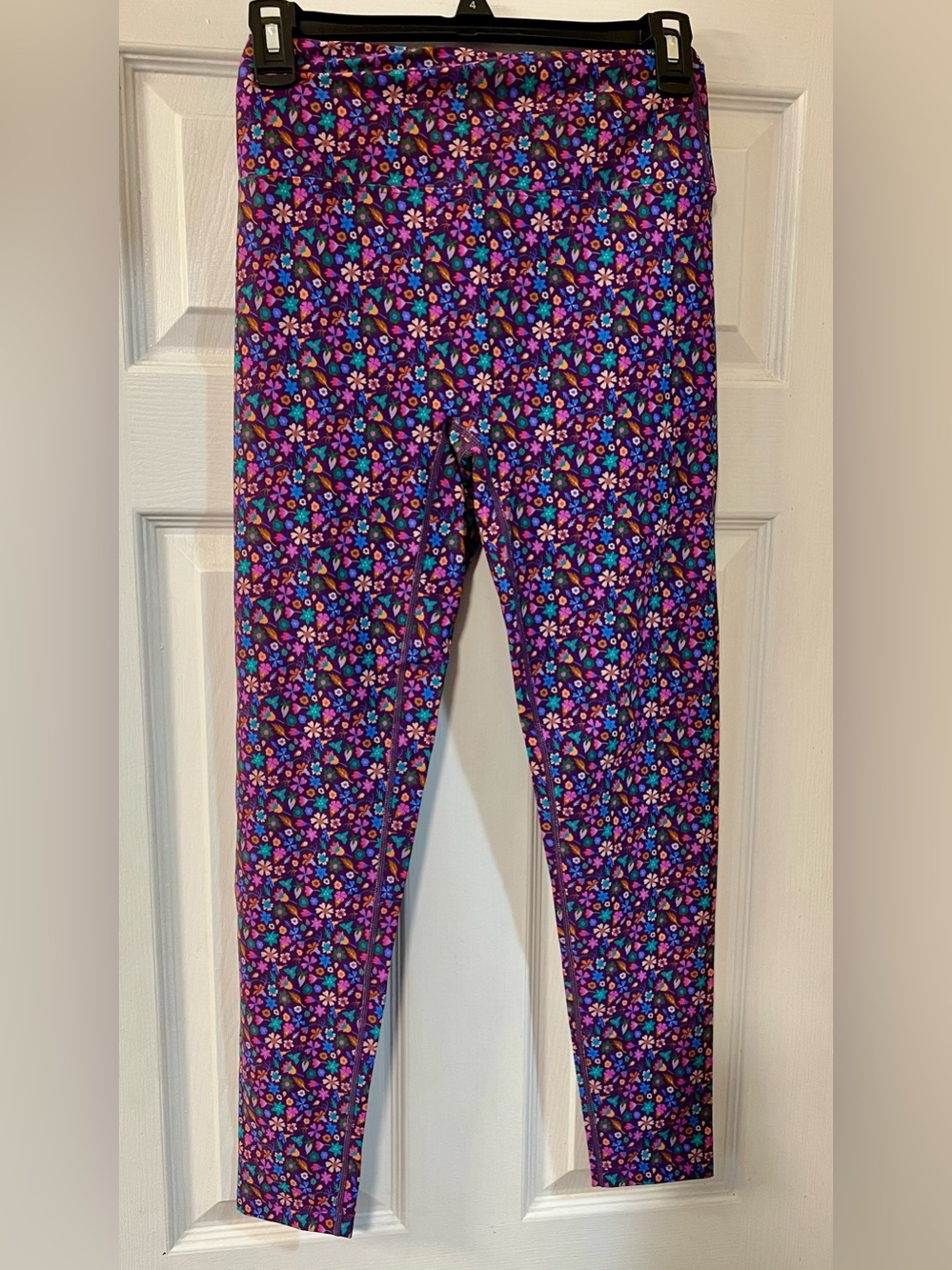 NWT SSYS Purple Floral Print Compression High Waist Active Leggings Size Small